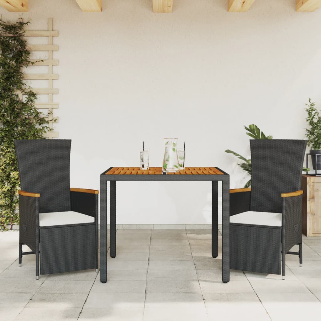 Set mobilier de gradina cu perne, 3 piese, negru, poliratan — imaginea 2