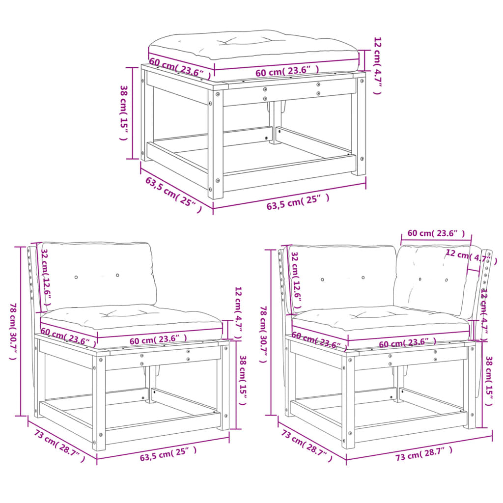 Set mobilier de gradina cu perne, 4 piese alb lemn masiv de pin — imaginea 10