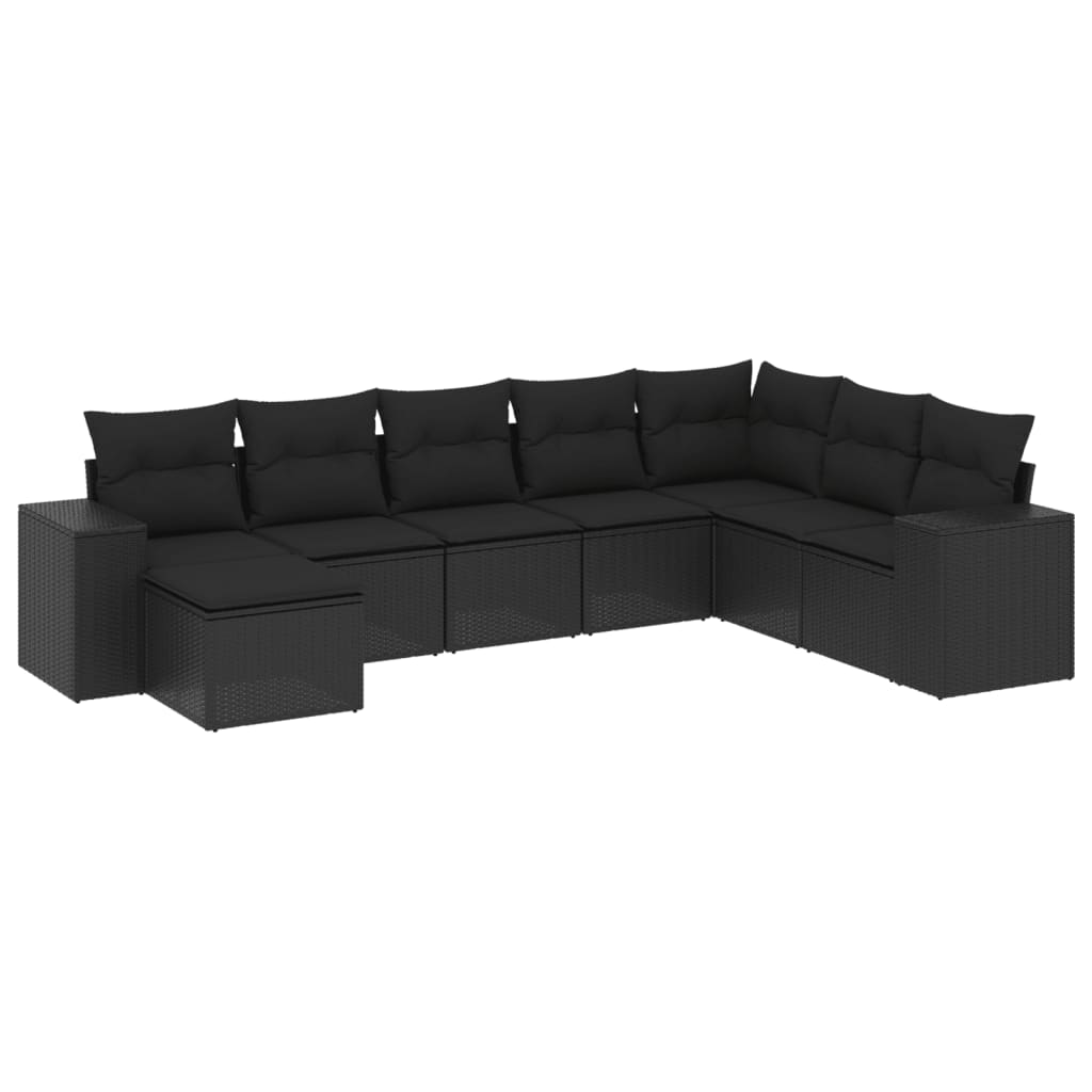 Set mobilier de gradina cu perne, 8 piese, negru, poliratan