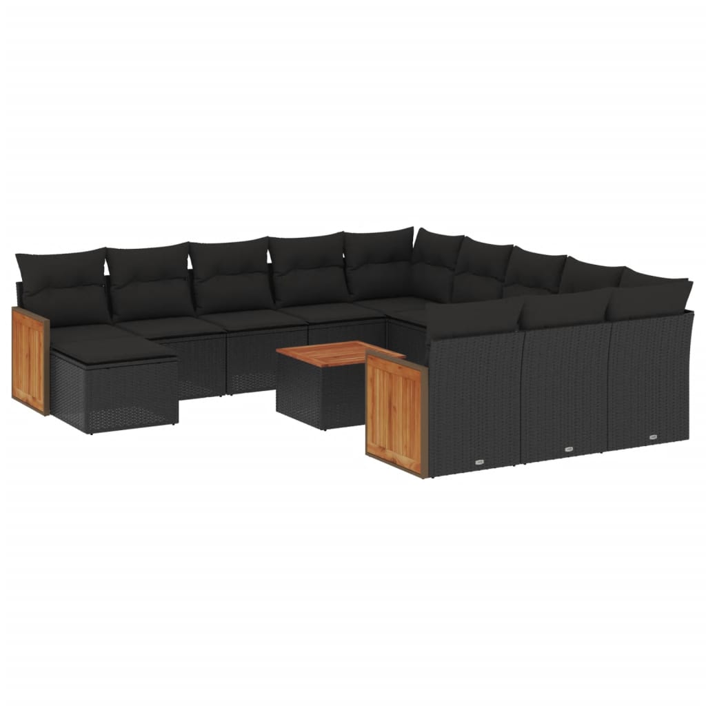 Set mobilier de gradina cu perne, 13 piese, negru, poliratan