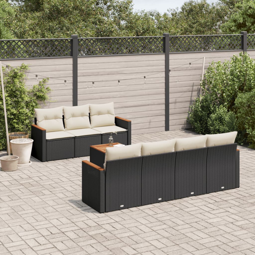 Set mobilier de gradina cu perne, 8 piese, negru, poliratan — imaginea 2