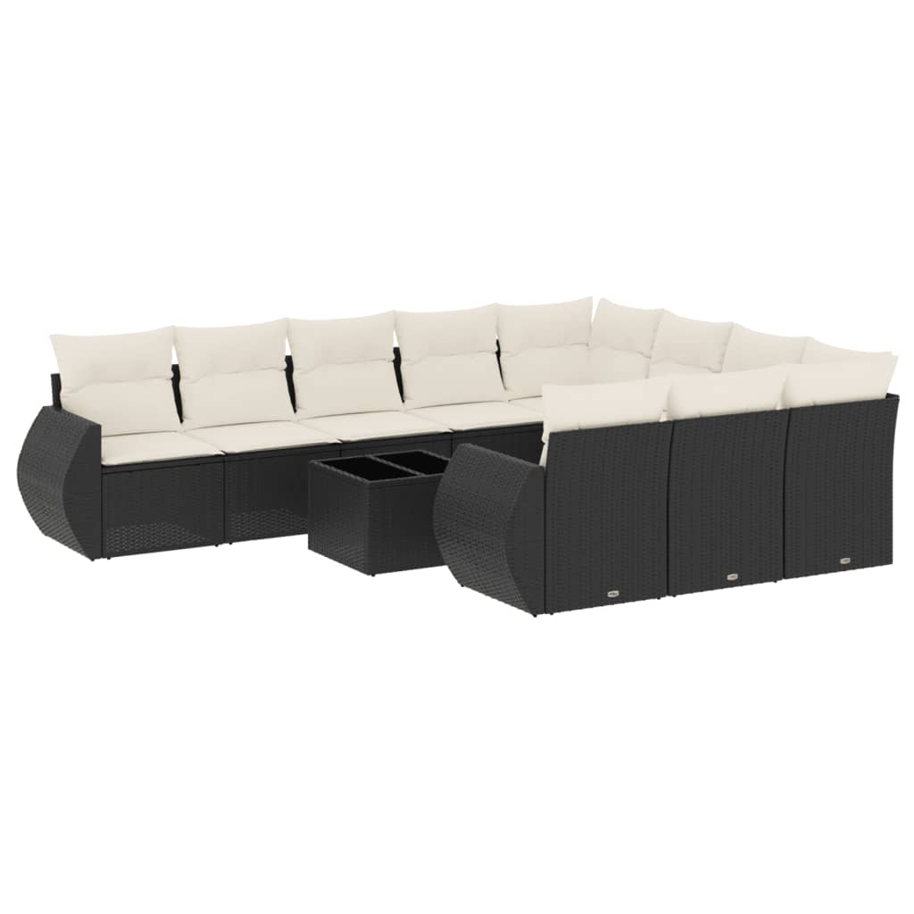 Set canapele de gradina cu perne, 11 piese, negru, poliratan