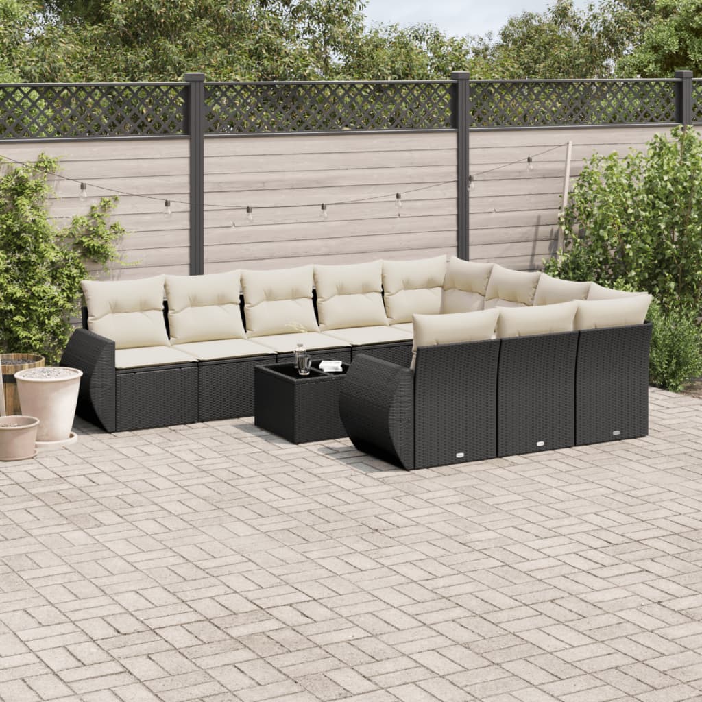 Set canapele de gradina cu perne, 11 piese, negru, poliratan — imaginea 2