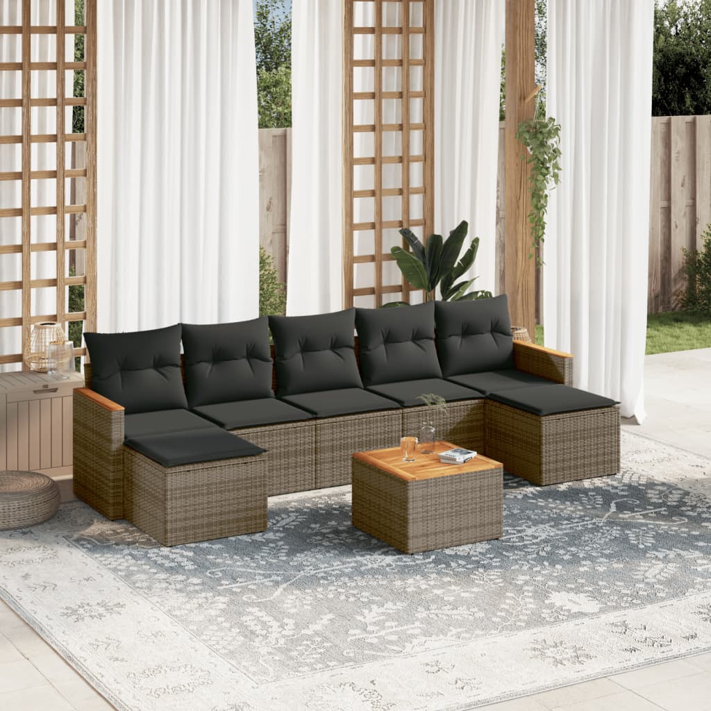 Set canapele de gradina cu perne, 8 piese, gri, poliratan — imaginea 2