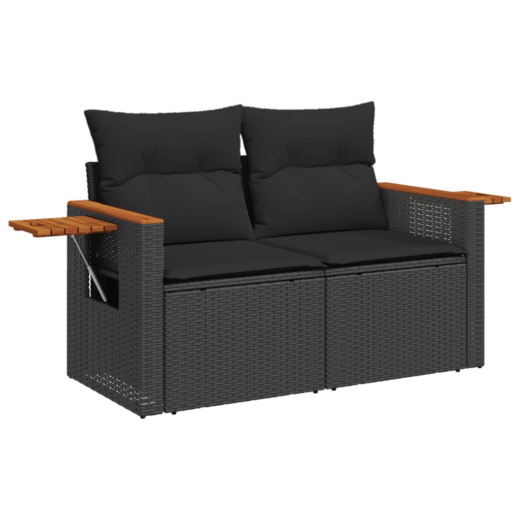 Set mobilier de gradina cu perne, 5 piese, negru, poliratan — imaginea 4