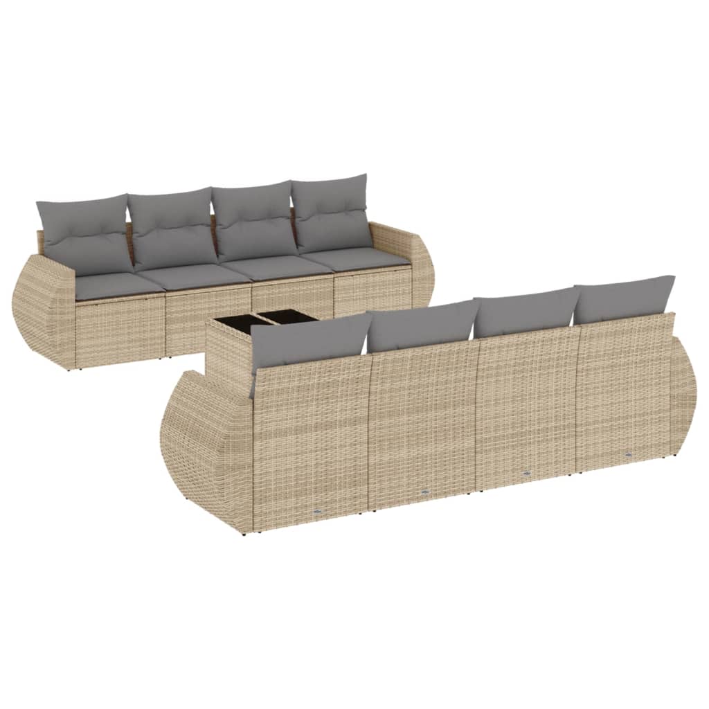 Set canapele de gradina, 9 piese, cu perne, bej, poliratan