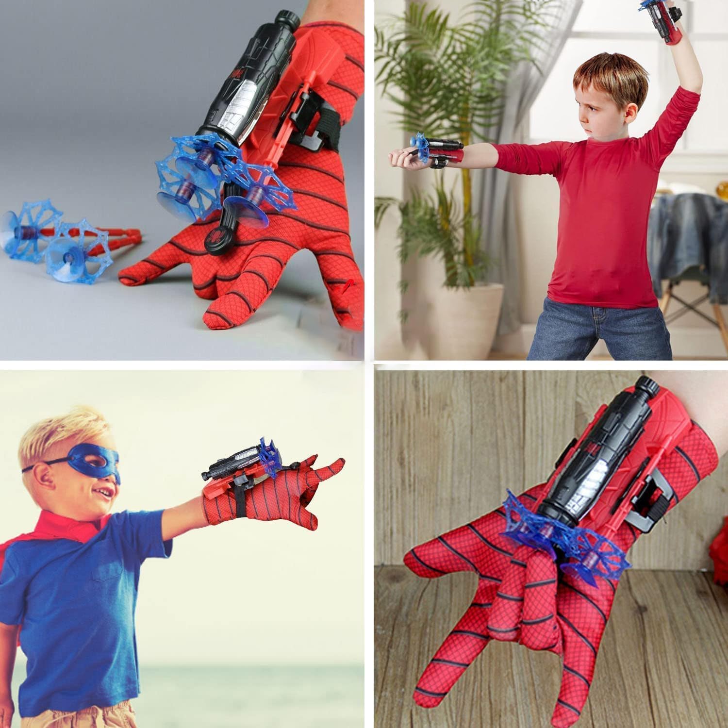 Manusi Spiderman cu ventuze,sfoara si lansator, IdeallStore®, rosu
