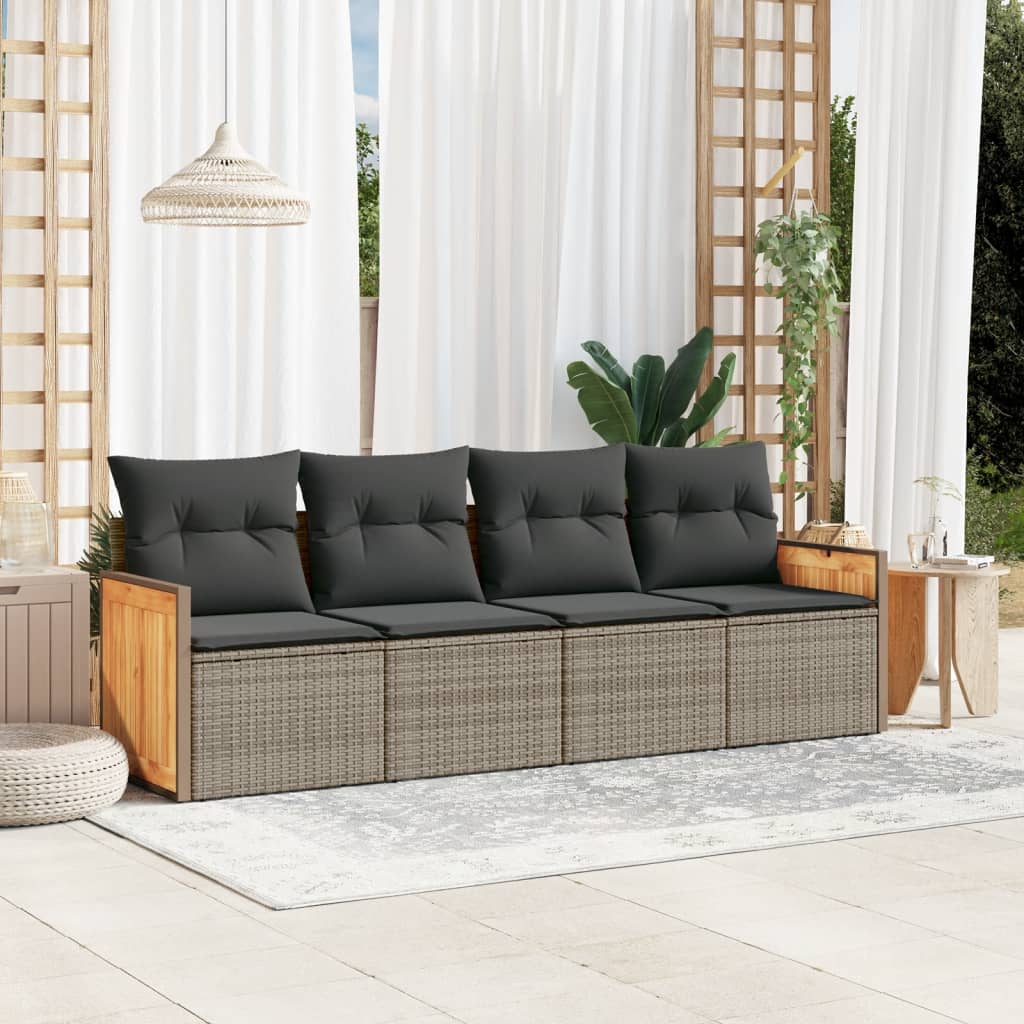 Set canapea de gradina cu perne, 4 piese, gri, poliratan — imaginea 2