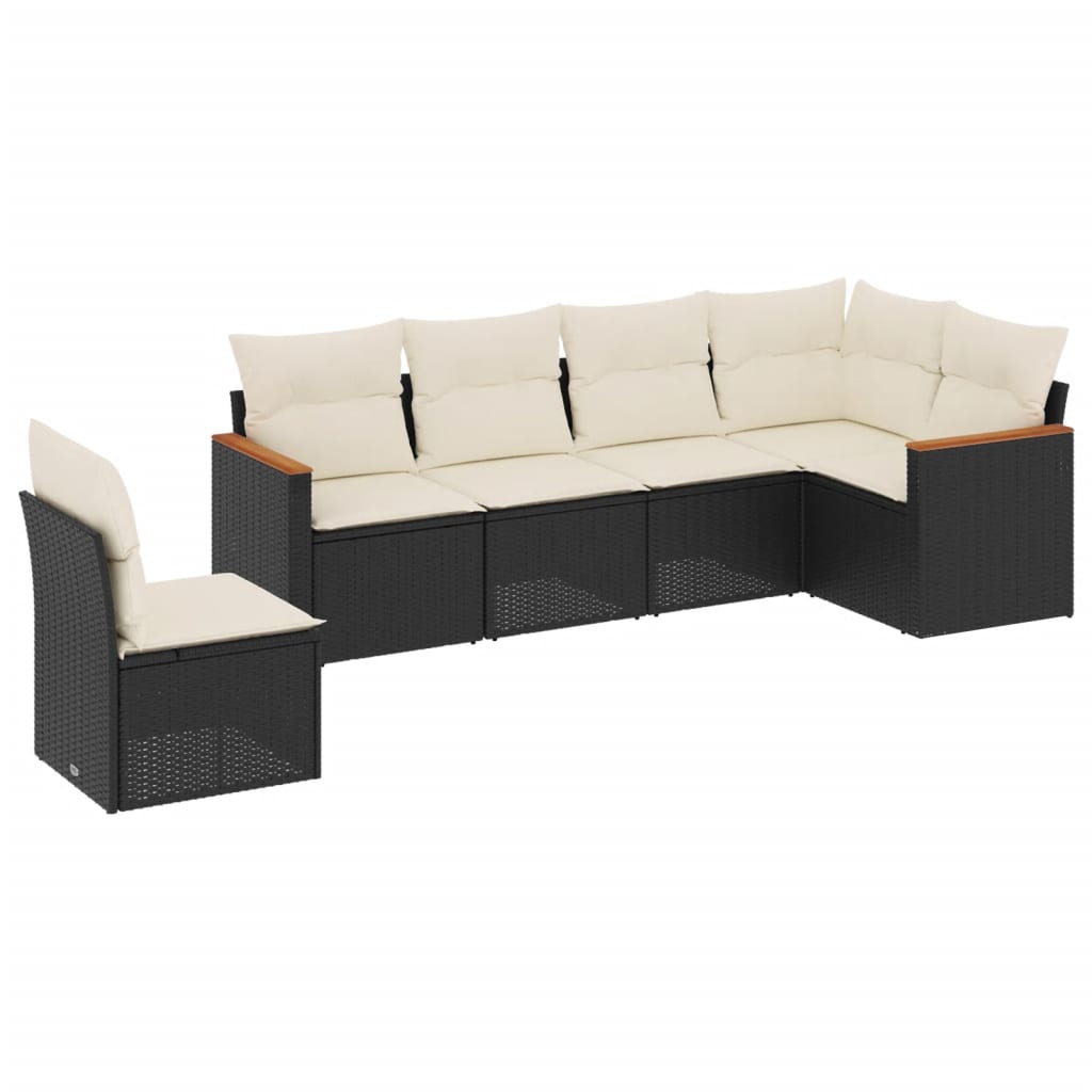 Set mobilier de gradina cu perne, 6 piese, negru, poliratan — imaginea 2