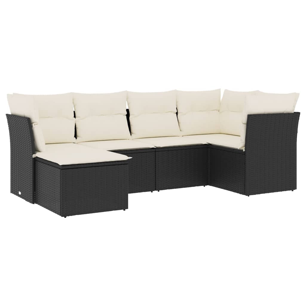 Set mobilier de gradina cu perne, 6 piese, negru, poliratan