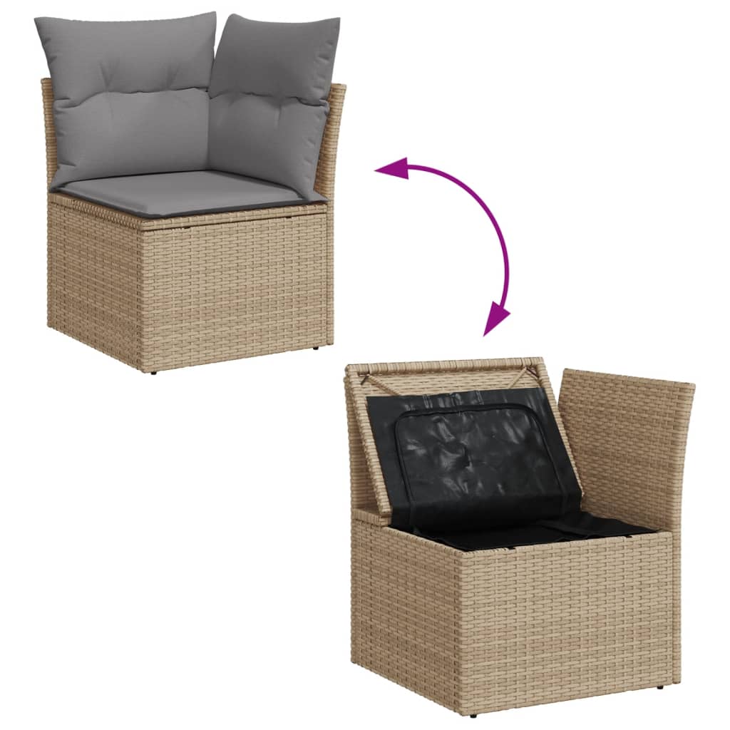 Set canapele de gradina, 11 piese, cu perne, bej, poliratan — imaginea 7