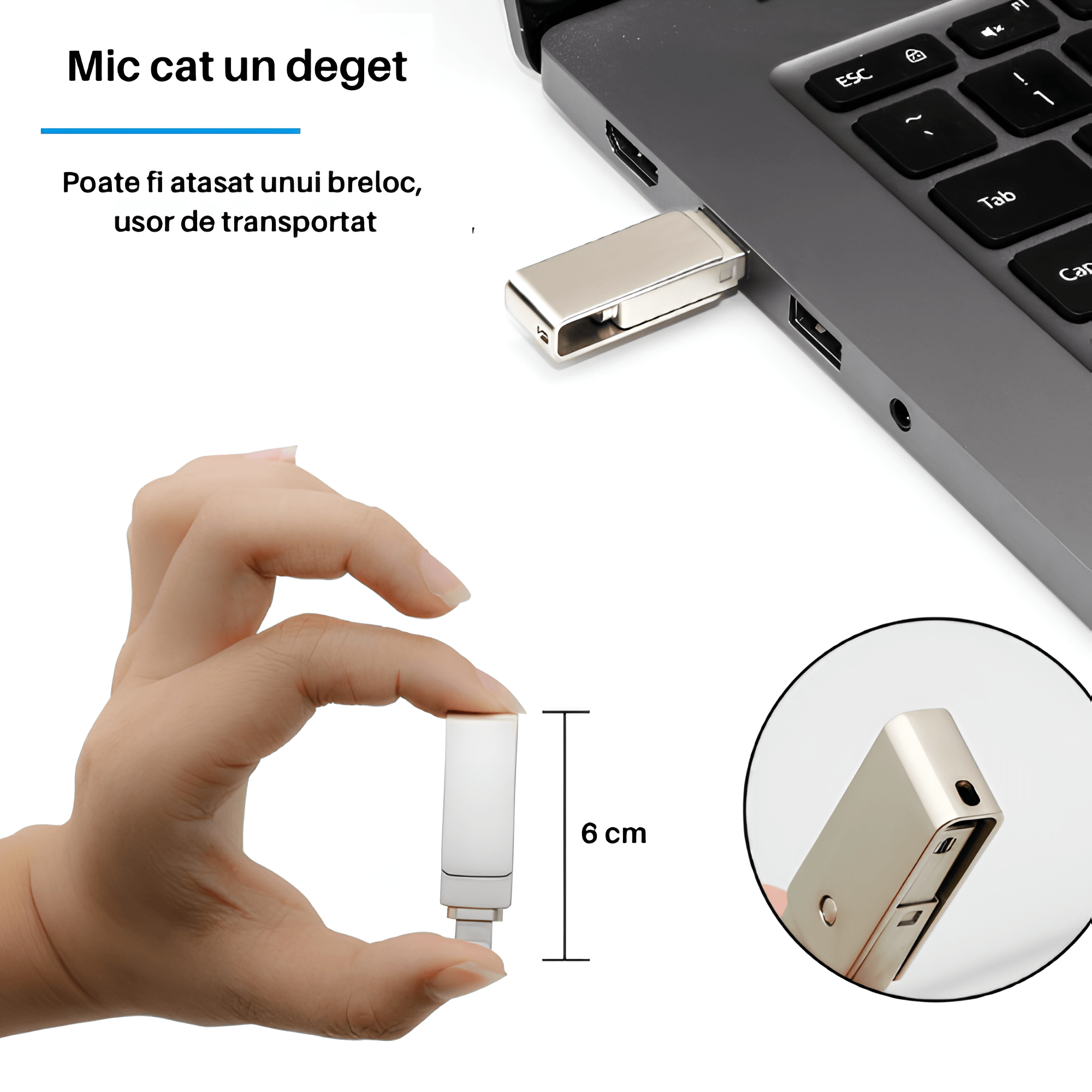Memorie USB Dual Drive pentru Smartphone-uri, Tablete si Calculatoare, 8 Gbps, USB 3.1, USB Type-C, Metal, Argintiu - imagine 5