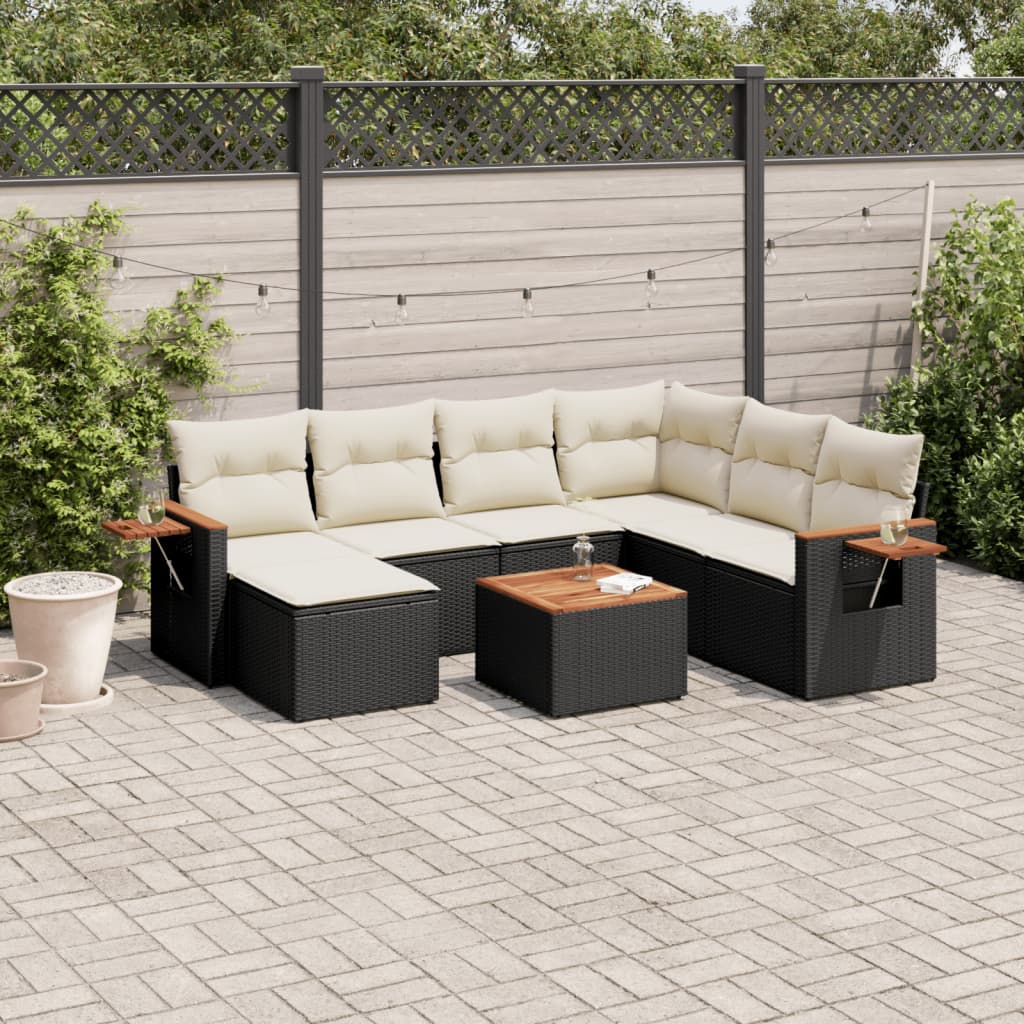 Set mobilier de gradina cu perne, 8 piese, negru, poliratan — imaginea 2