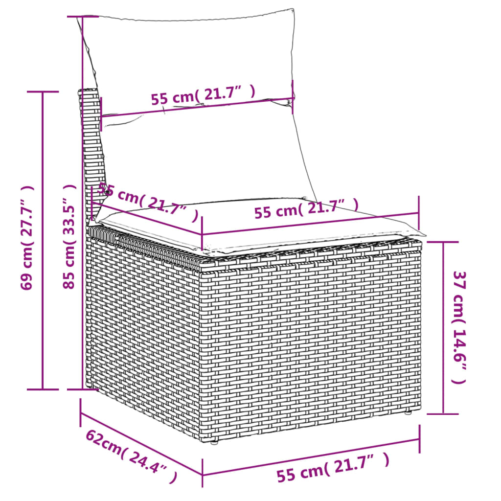 Set mobilier de gradina cu perne, 3 piese, negru, poliratan — imaginea 8