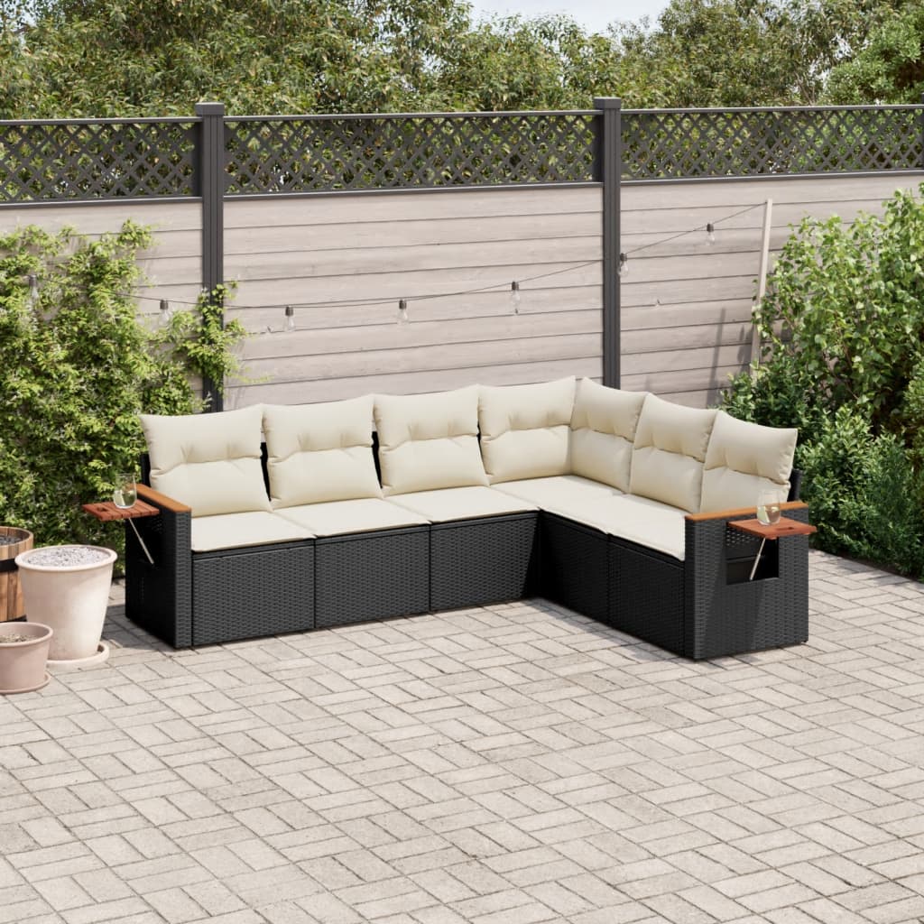 Set mobilier de gradina cu perne, 6 piese, negru, poliratan — imaginea 2