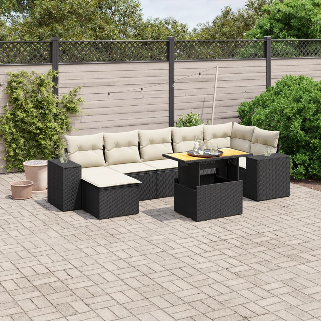 Set mobilier de gradina cu perne, 8 piese, negru, poliratan — imaginea 2
