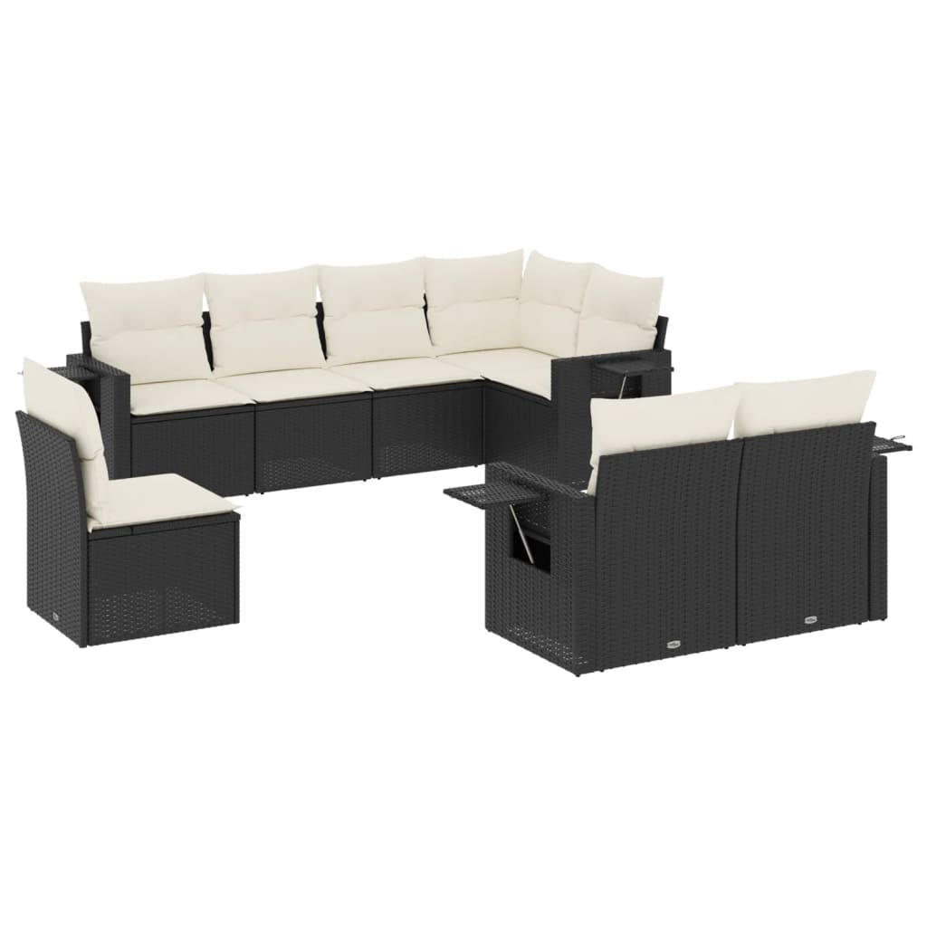 Set mobilier de gradina cu perne, 8 piese, negru, poliratan