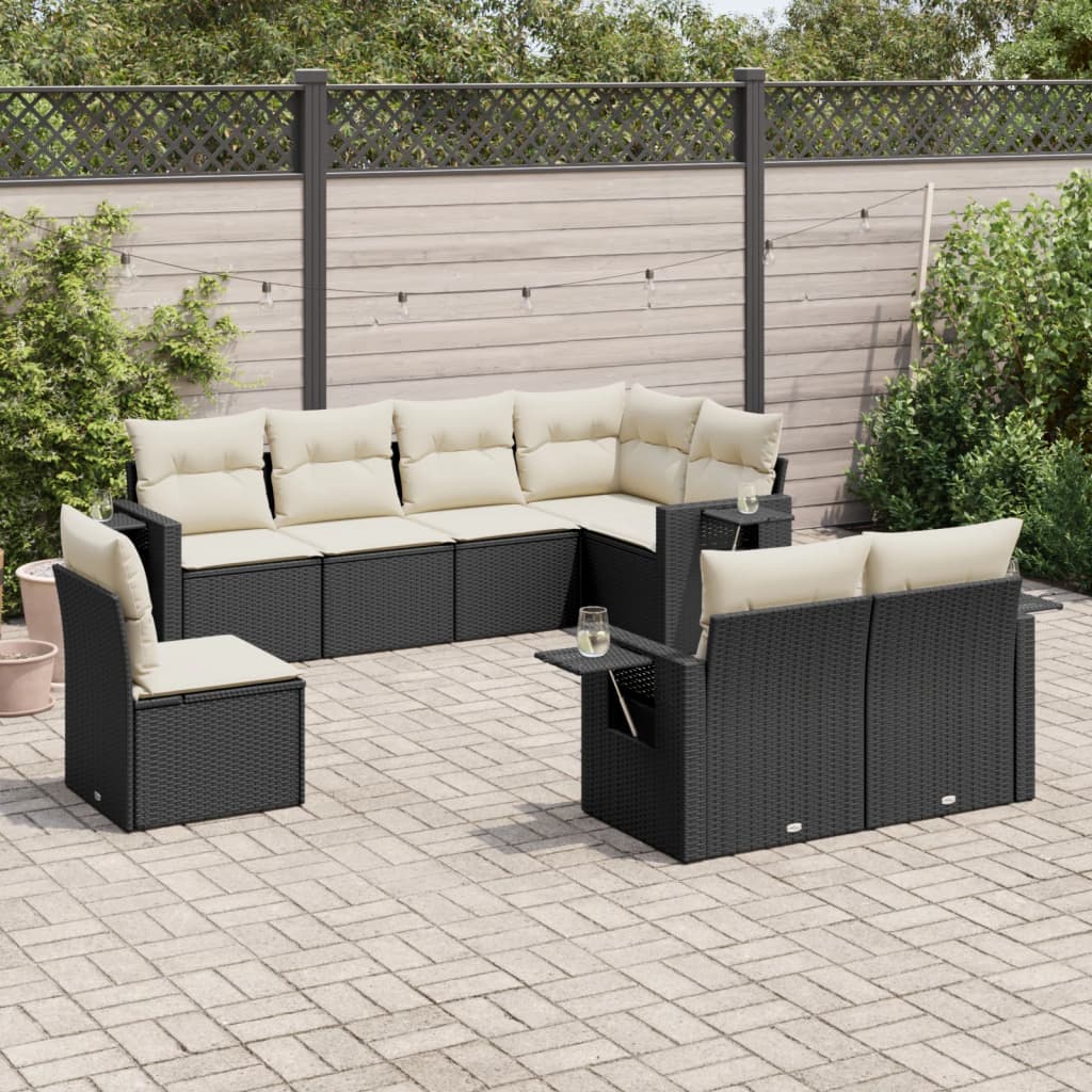 Set mobilier de gradina cu perne, 8 piese, negru, poliratan — imaginea 2