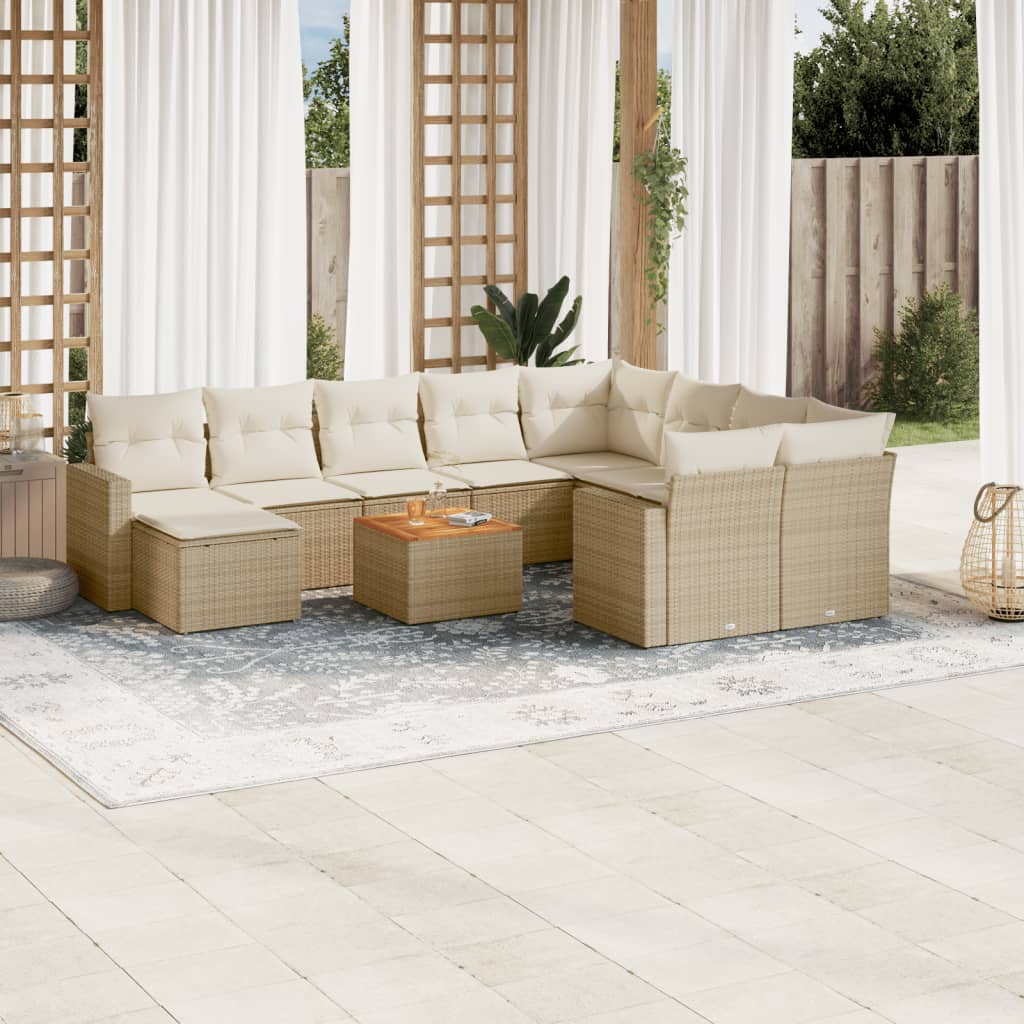 Set canapele de gradina cu perne, 11 piese, bej, poliratan — imaginea 2