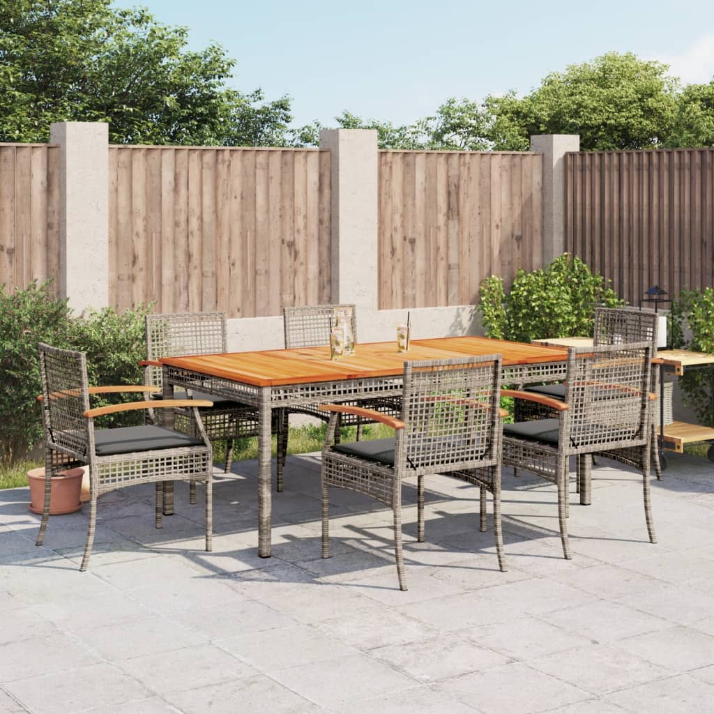 Set mobilier de gradina cu perne, 7 piese, gri, poliratan — imaginea 2