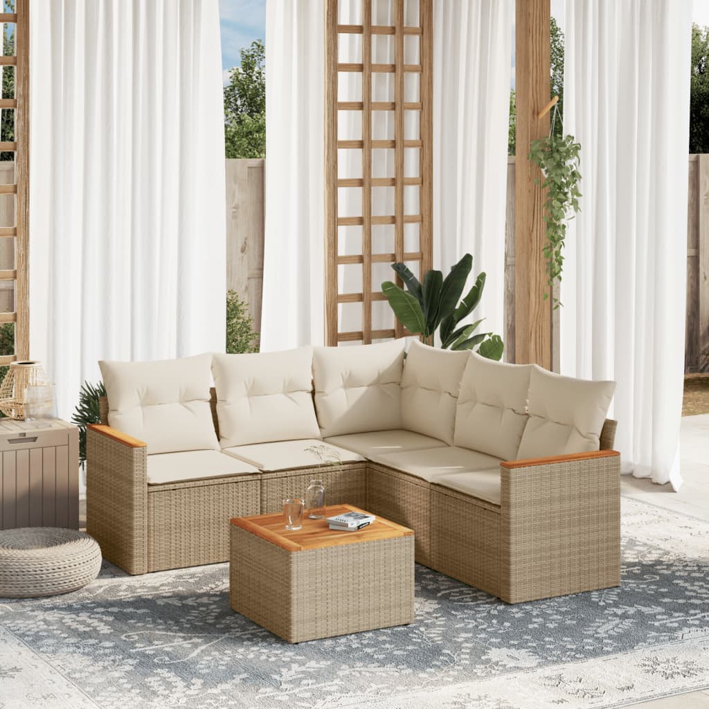 Set canapele de gradina cu perne, 6 piese, bej, poliratan — imaginea 2