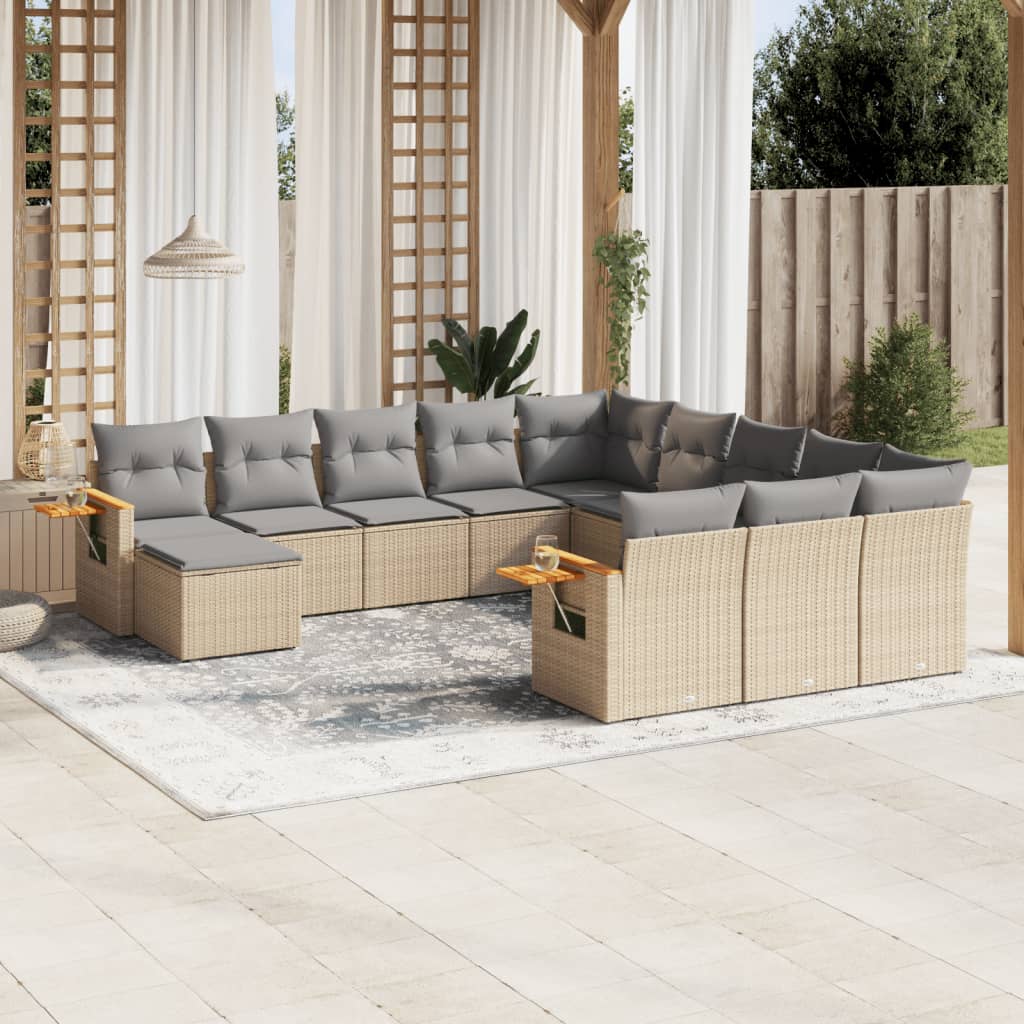 Set canapele de gradina cu perne, 11 piese, bej, poliratan — imaginea 2