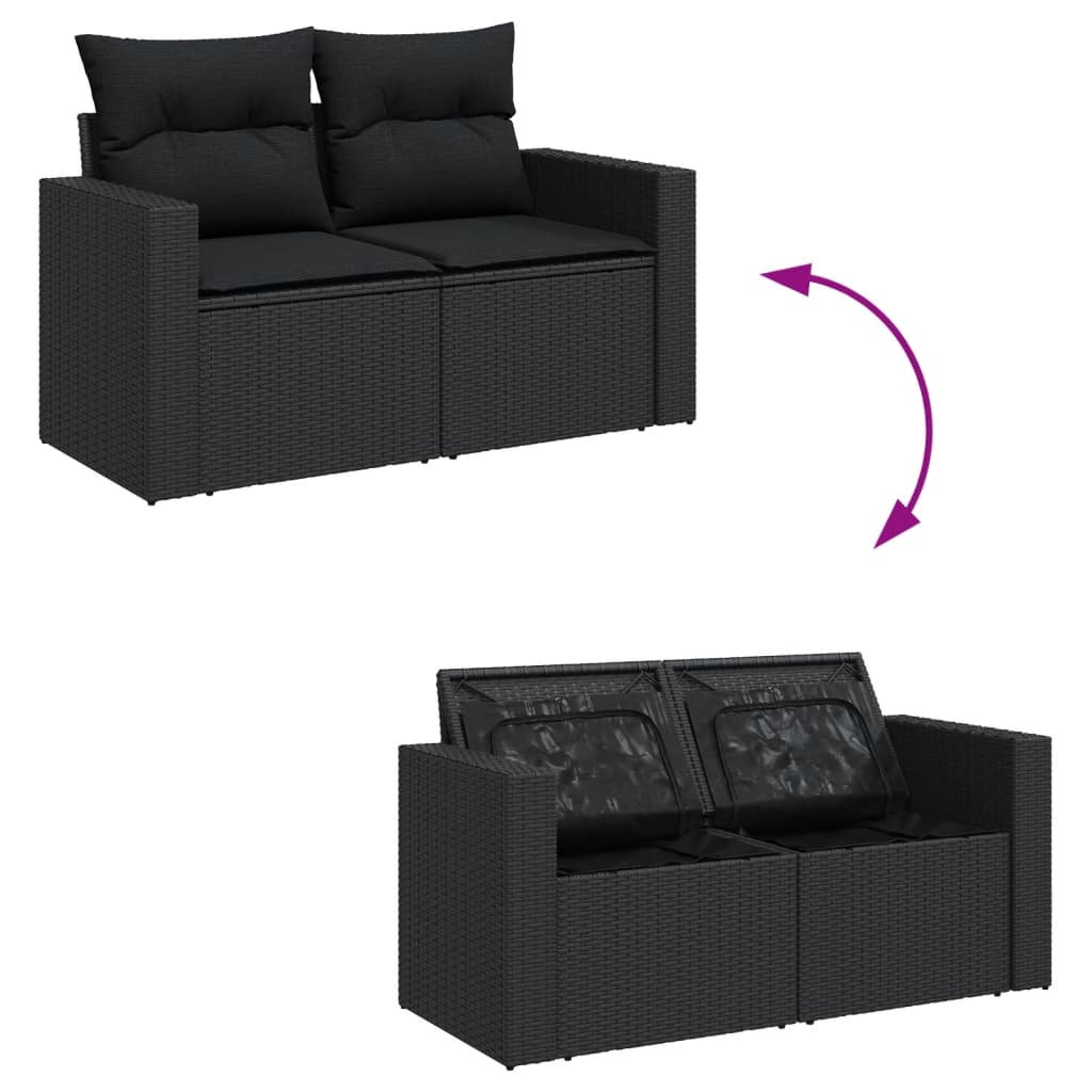 Set mobilier de gradina cu perne, 9 piese, negru, poliratan — imaginea 5