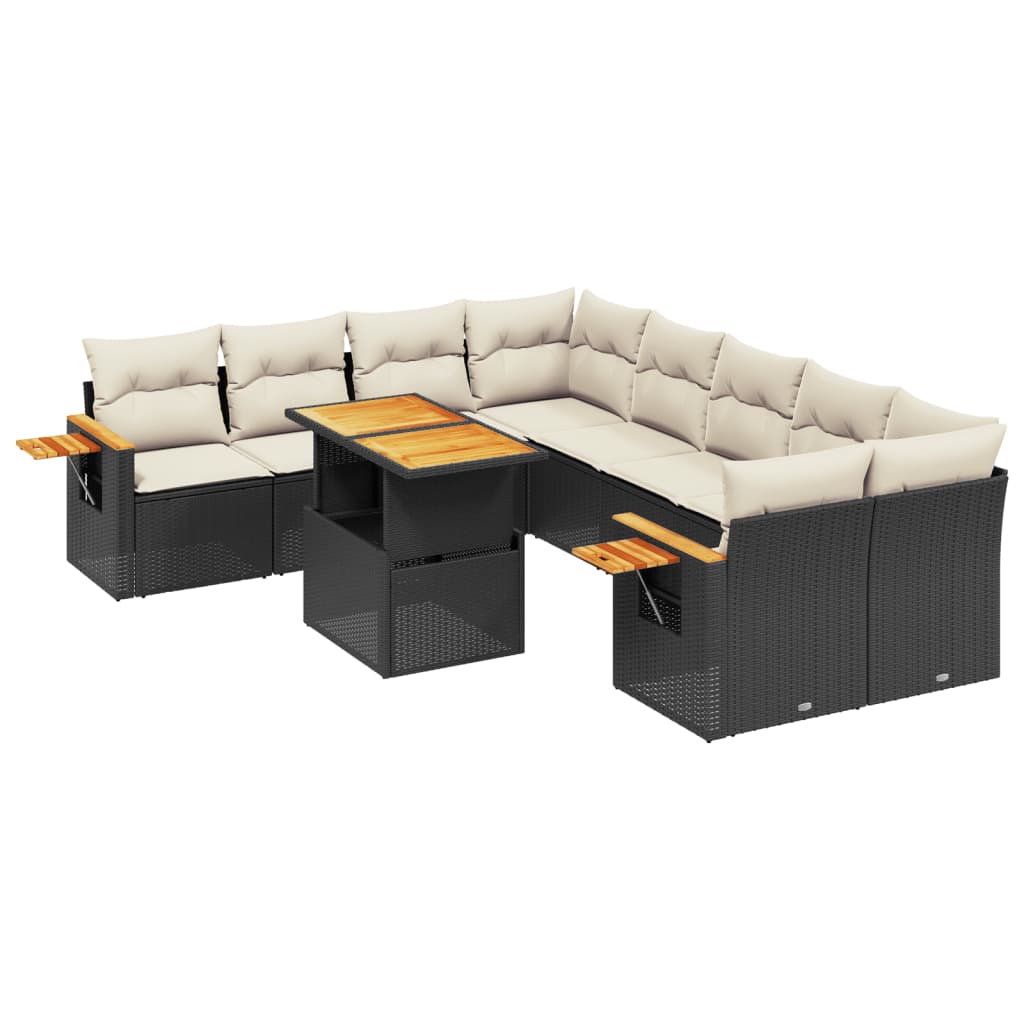 Set mobilier de gradina cu perne, 9 piese, negru, poliratan