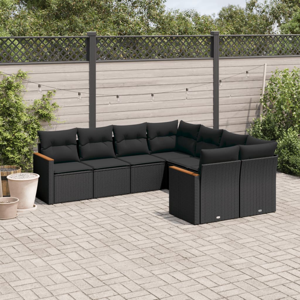 Set mobilier de gradina cu perne, 8 piese, negru, poliratan — imaginea 3