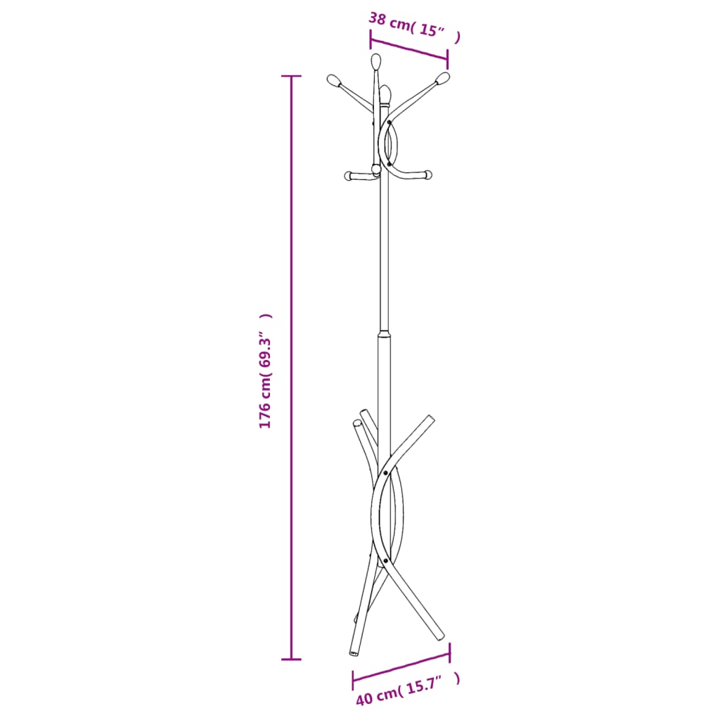 Cuier de haine, negru, 176 cm, fier vopsit electrostatic — imaginea 8