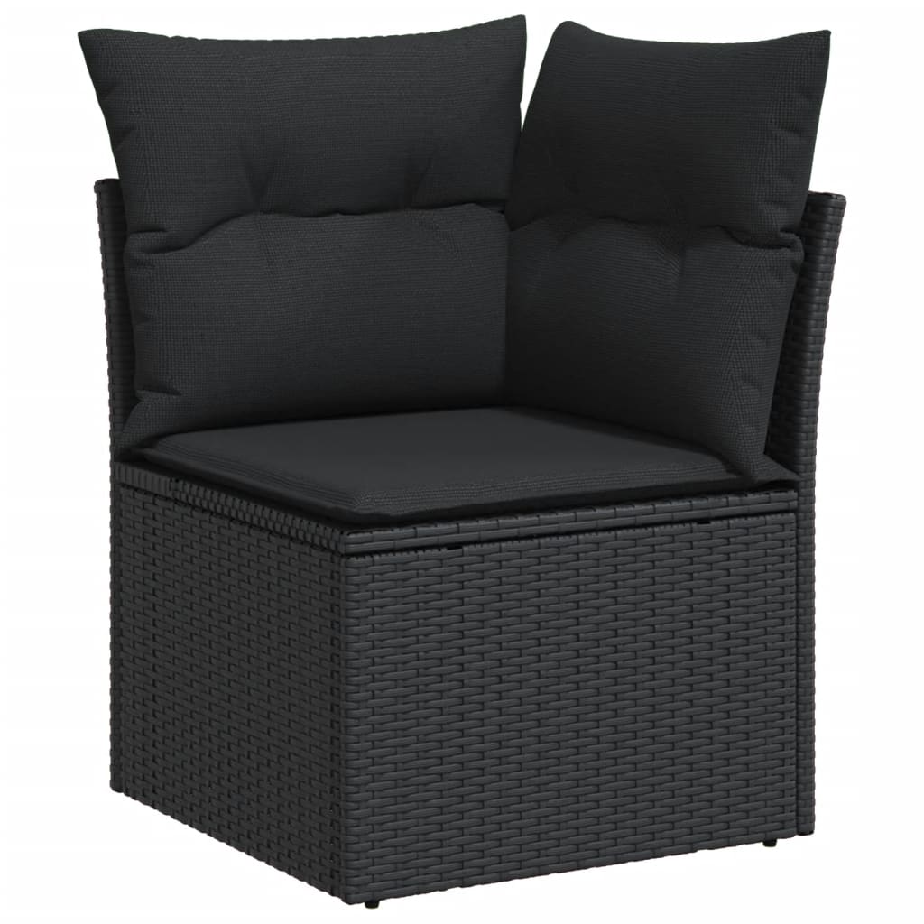 Set mobilier de gradina cu perne, 9 piese, negru, poliratan — imaginea 4