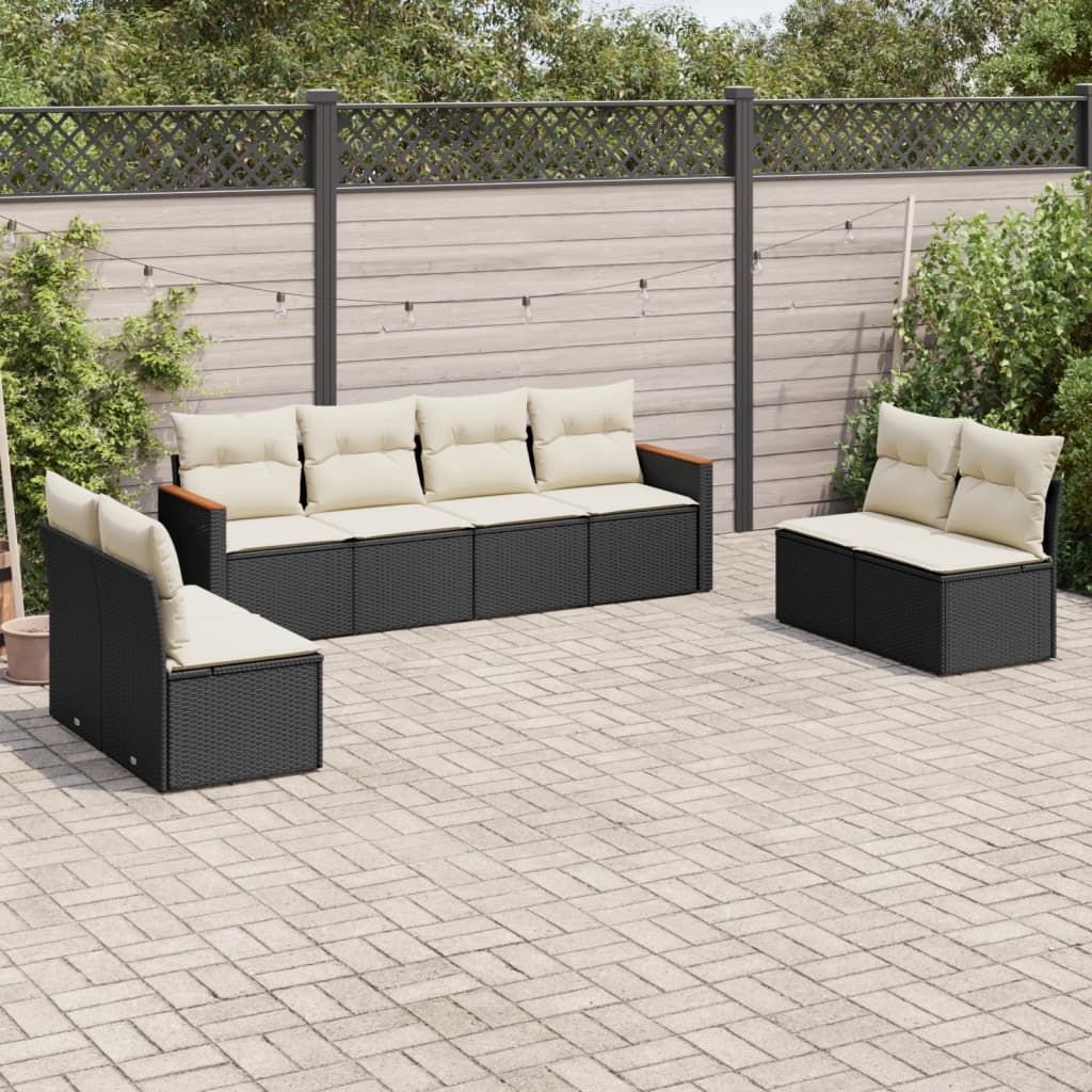 Set mobilier de gradina cu perne, 8 piese, negru, poliratan — imaginea 2