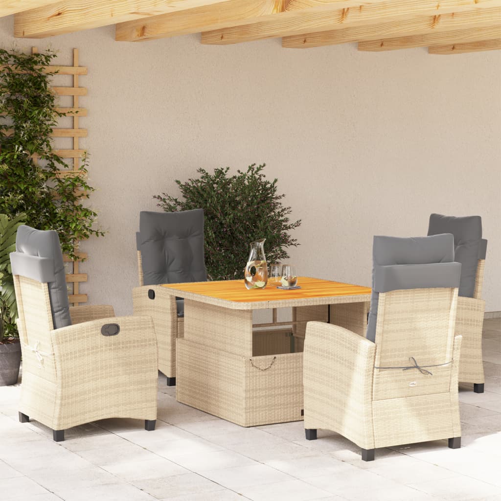 Set mobilier de gradina cu perne, 5 piese, bej, poliratan — imaginea 2