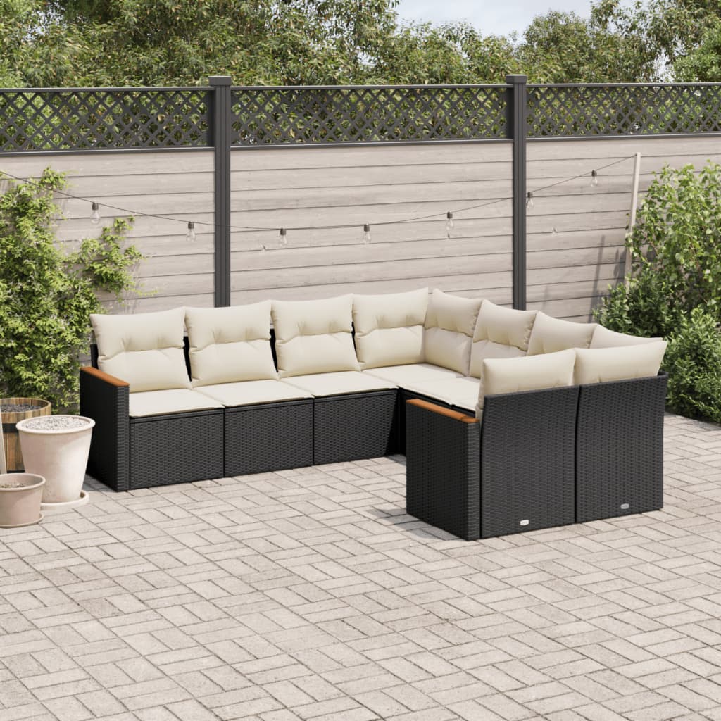 Set mobilier de gradina cu perne, 8 piese, negru, poliratan — imaginea 2