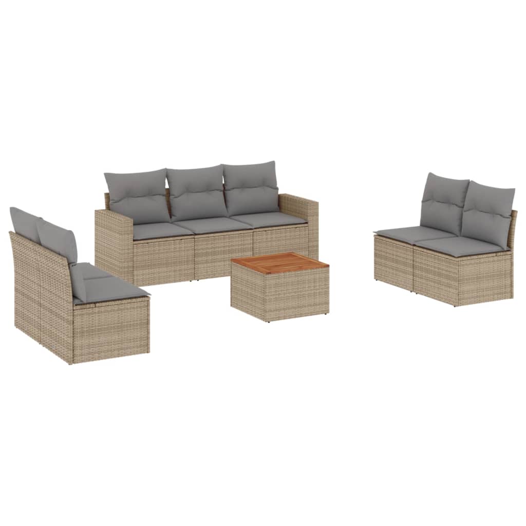 Set canapele de gradina, 8 piese, cu perne, bej, poliratan