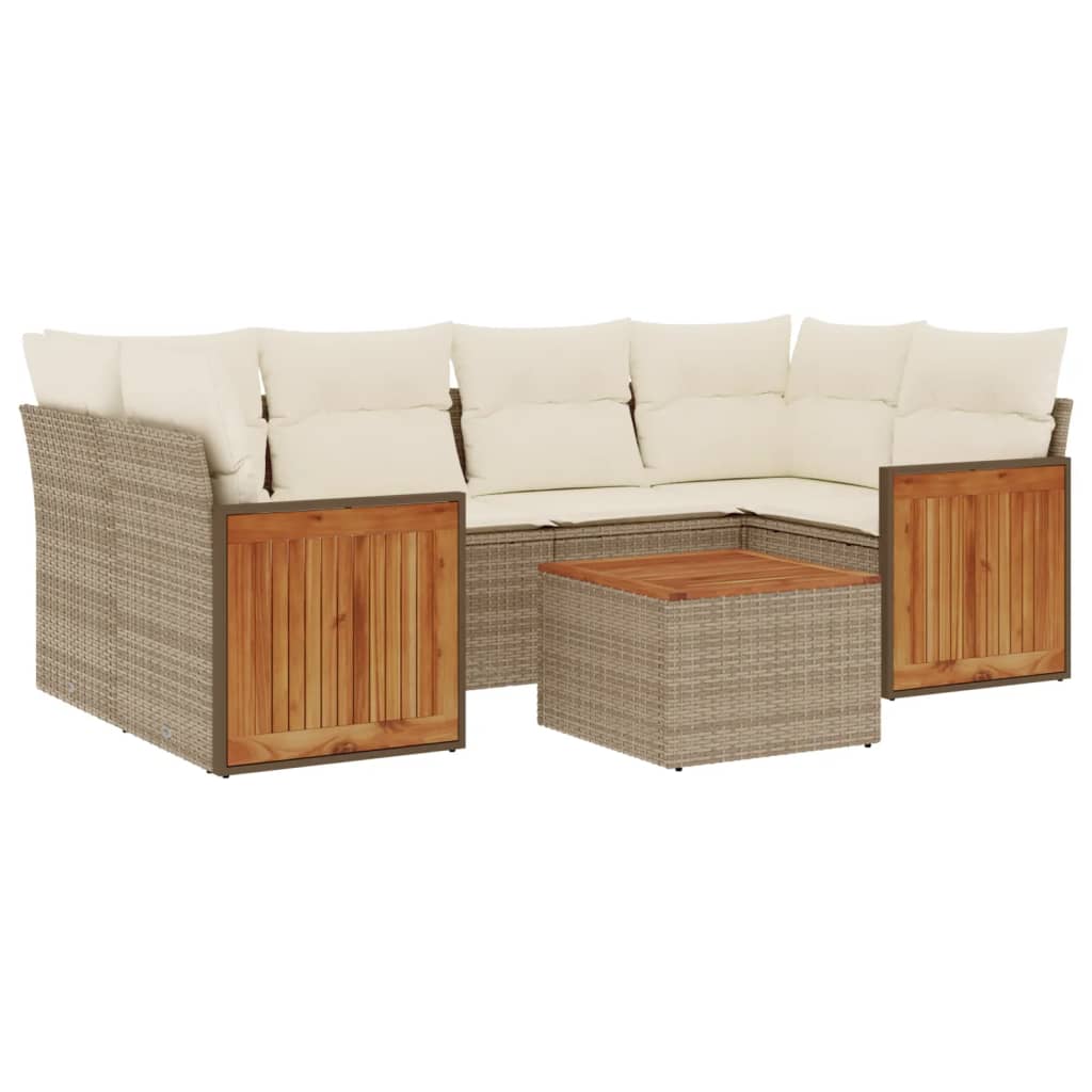 Set canapele de gradina, 7 piese, cu perne, bej, poliratan