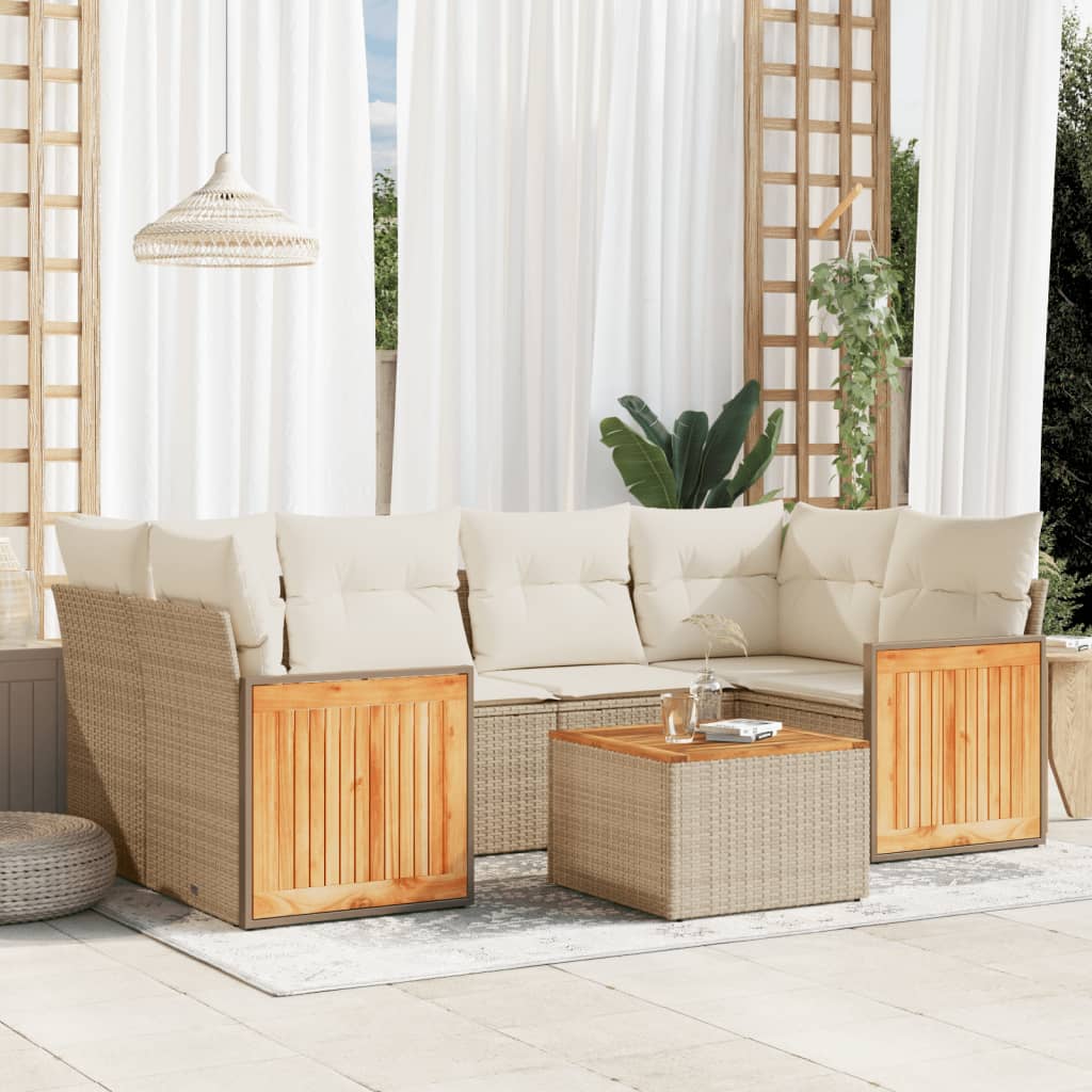 Set canapele de gradina, 7 piese, cu perne, bej, poliratan — imaginea 2