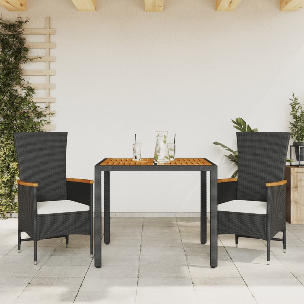 Set mobilier de gradina cu perne, 3 piese, negru, poliratan — imaginea 2