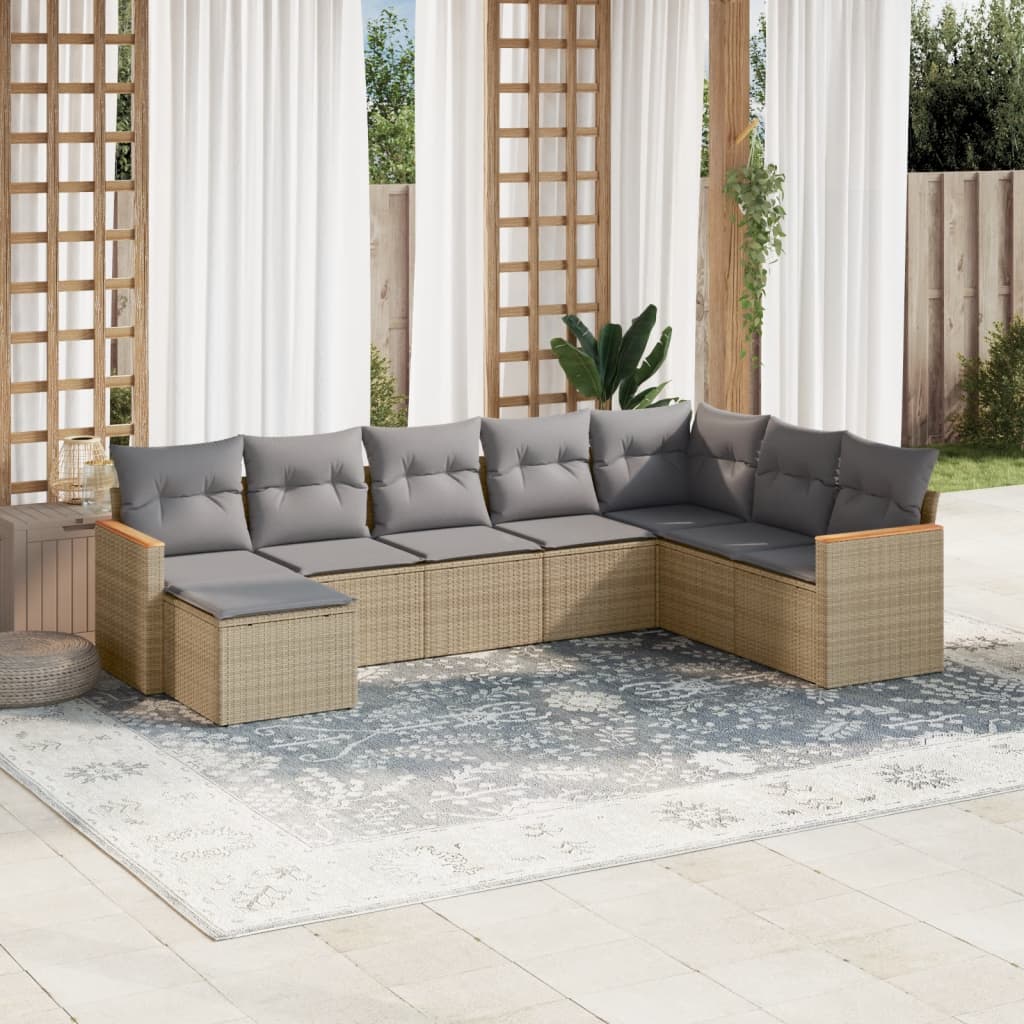 Set canapele de gradina, 8 piese, cu perne, bej, poliratan — imaginea 2