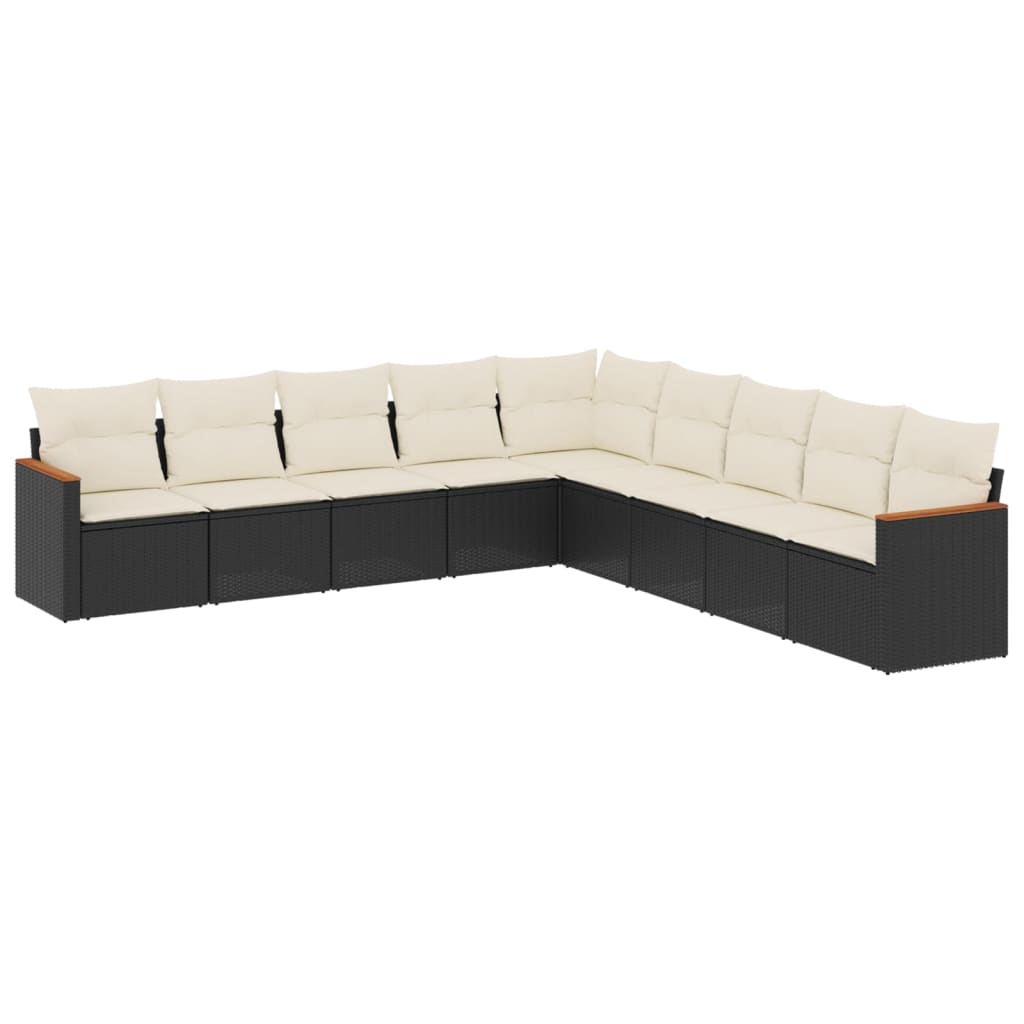 Set mobilier de gradina cu perne, 9 piese, negru, poliratan