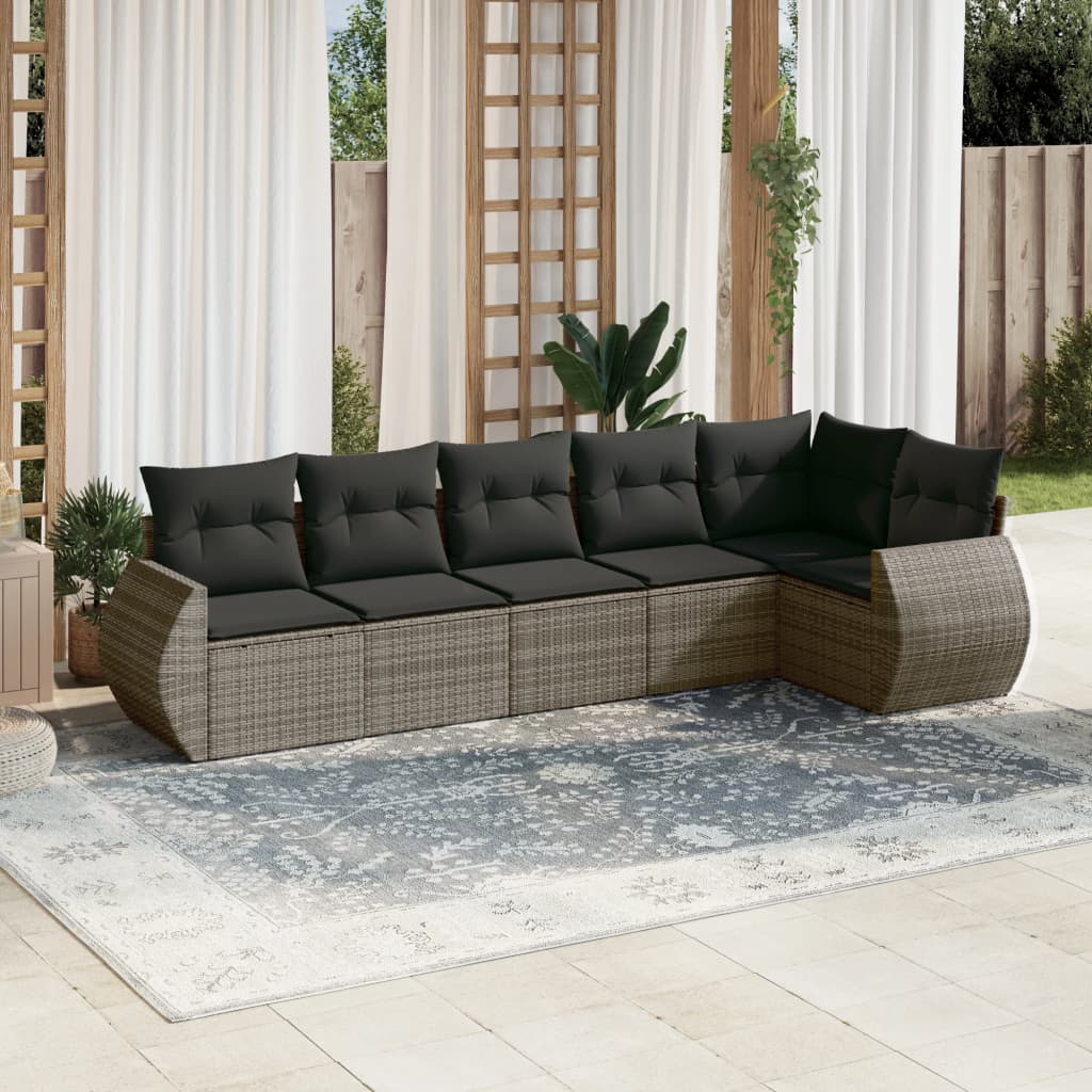 Set mobilier gradina cu perne, 6 piese, gri, poliratan — imaginea 2