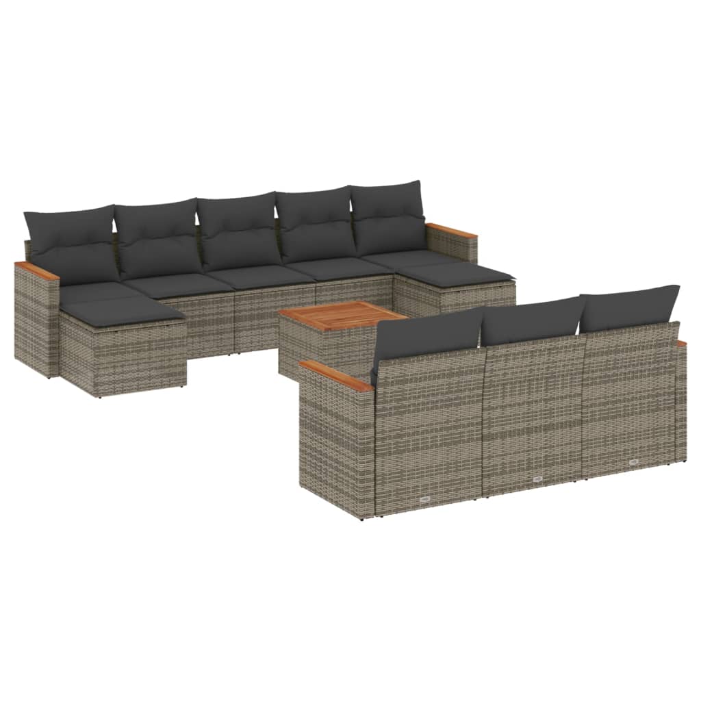 Set canapele de gradina cu perne, 11 piese, gri, poliratan — imaginea 2