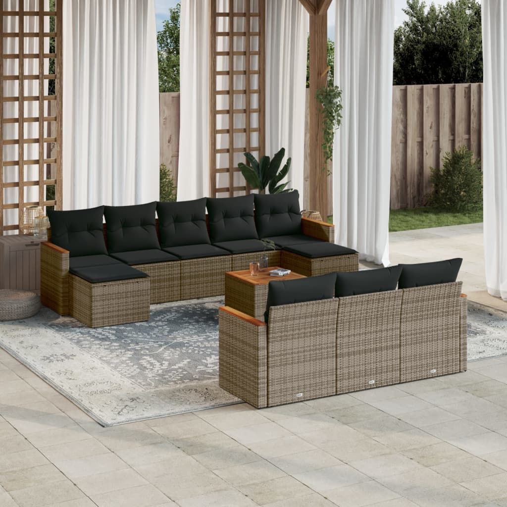 Set canapele de gradina cu perne, 11 piese, gri, poliratan — imaginea 3