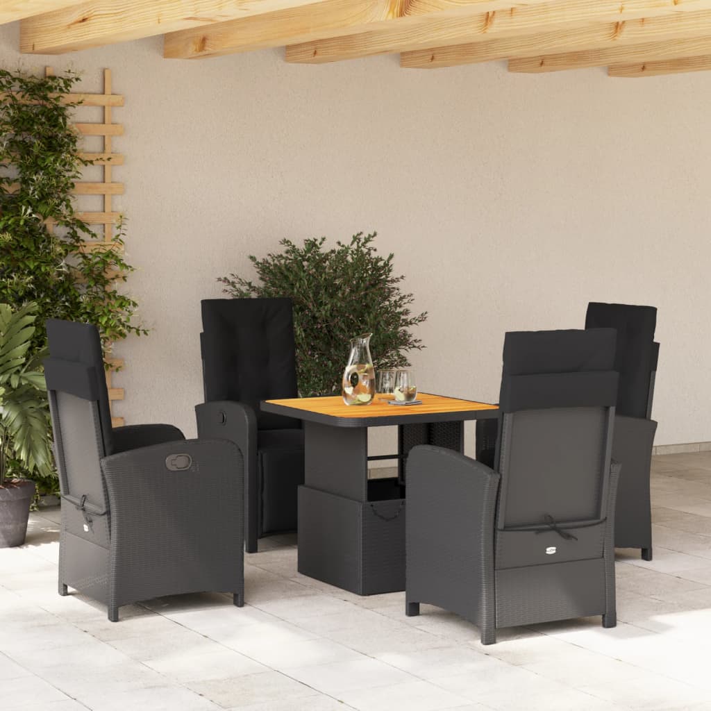 Set mobilier de gradina cu perne, 5 piese, negru, poliratan — imaginea 2