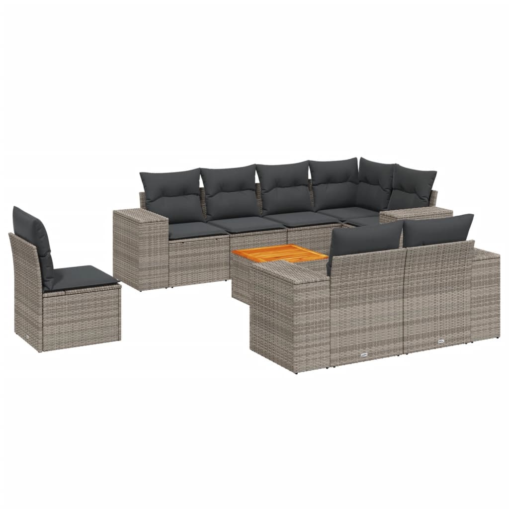 Set canapele de gradina, 9 piese, cu perne, gri, poliratan