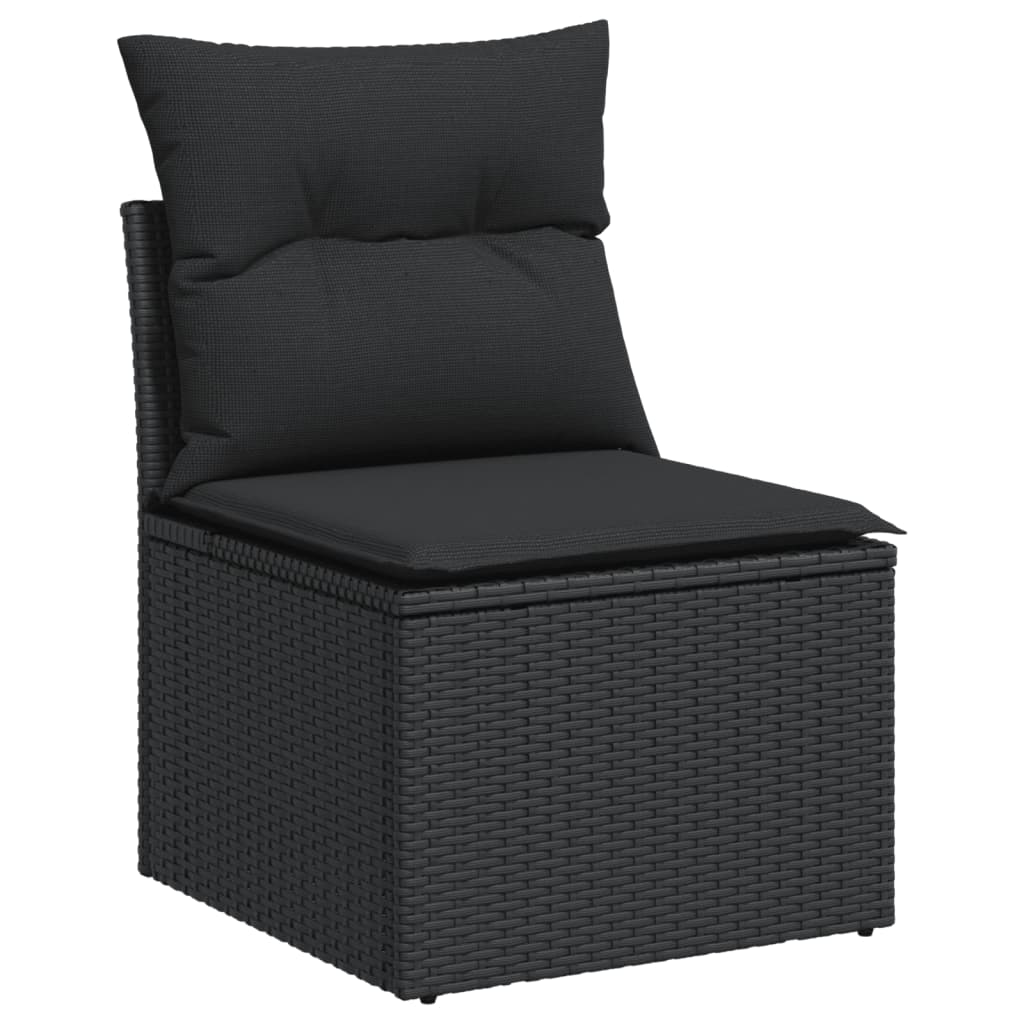 Set mobilier de gradina cu perne, 9 piese, negru, poliratan — imaginea 5