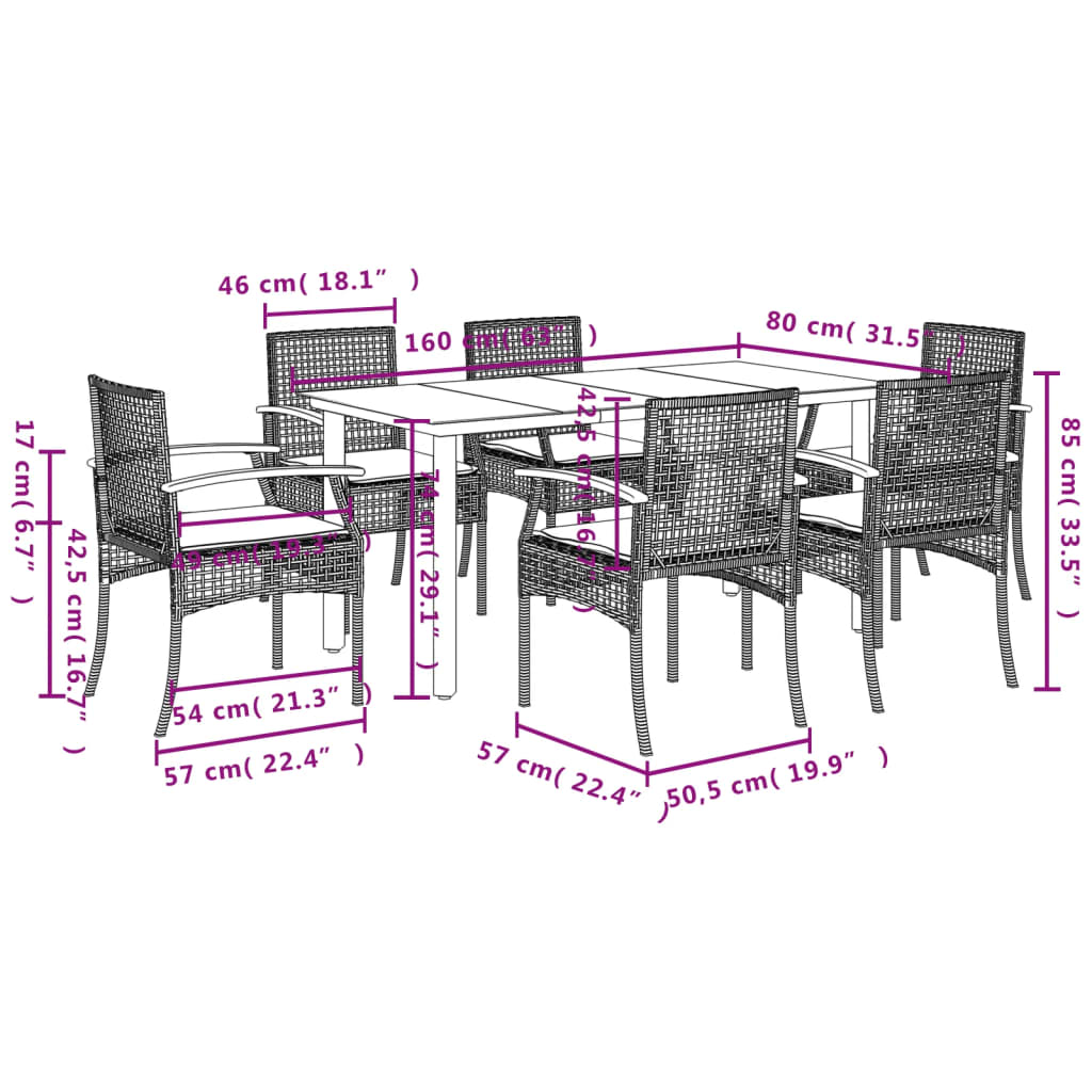 Set de masa pentru gradina, 7 piese, cu perne, bej, poliratan — imaginea 7