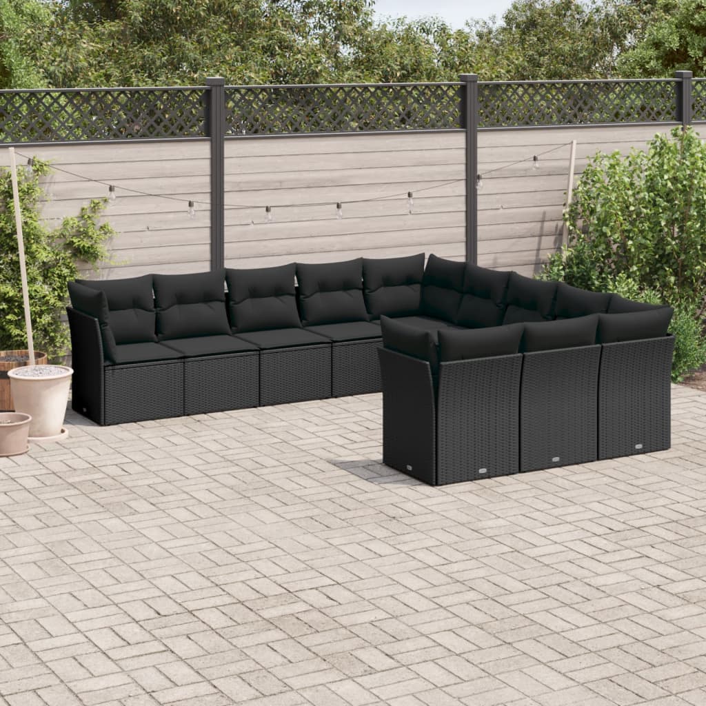 Set canapele de gradina cu perne, 11 piese, negru, poliratan — imaginea 2