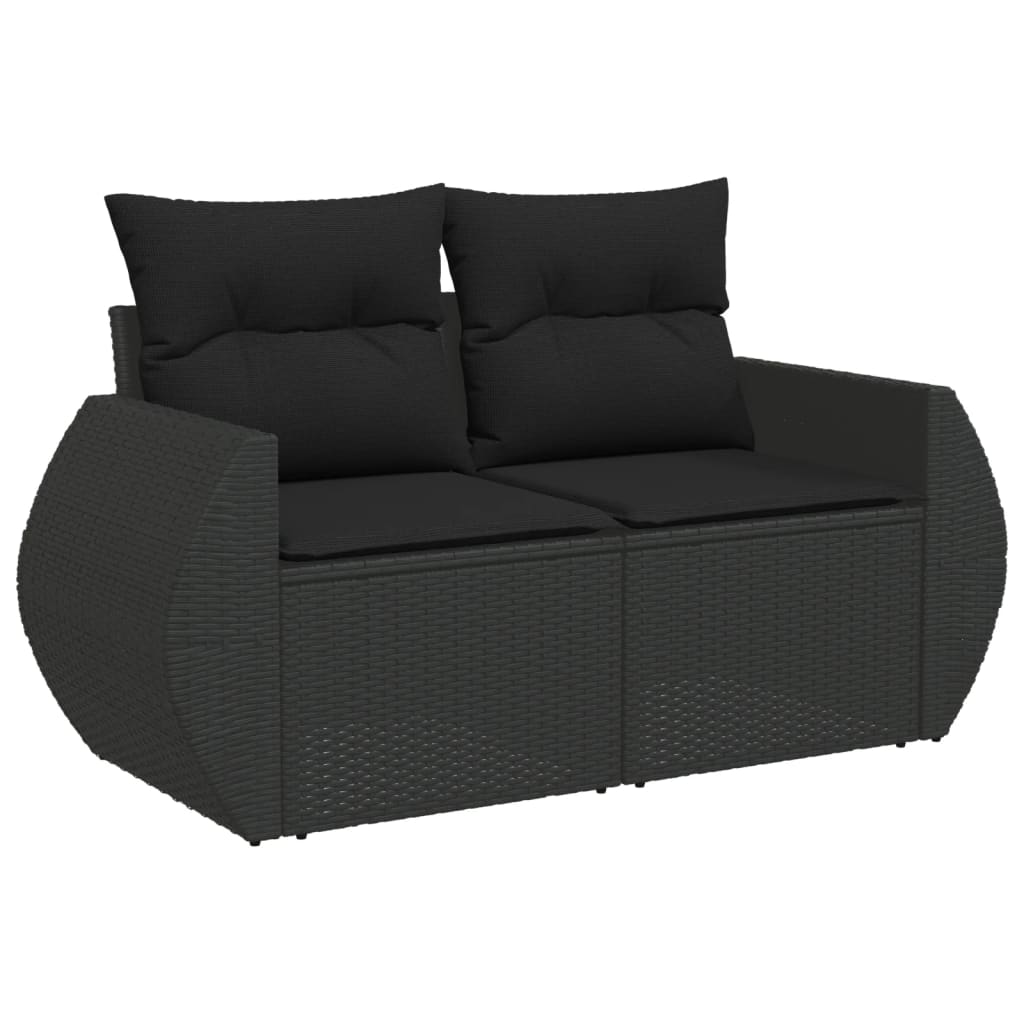 Set mobilier de gradina cu perne, 6 piese, negru, poliratan — imaginea 3