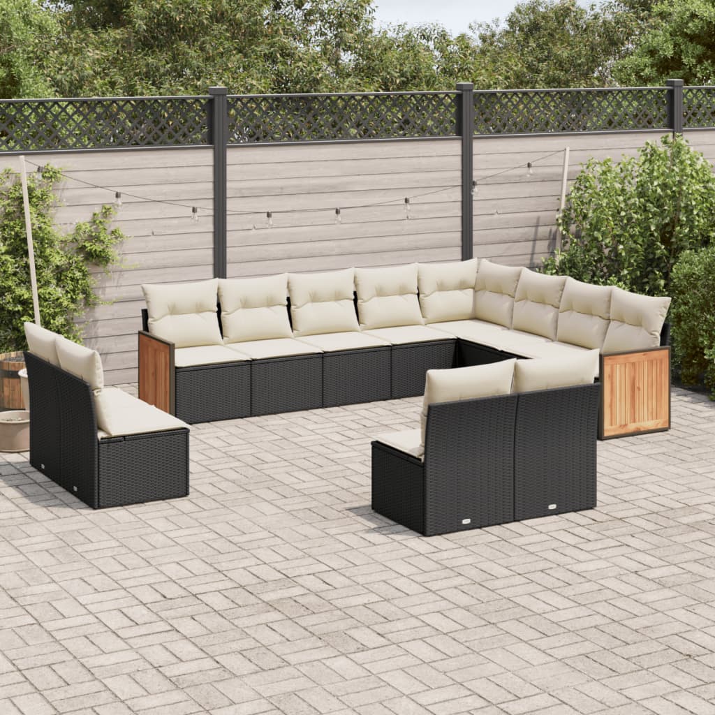 Set canapele de gradina, 12 piese, cu perne, negru, poliratan — imaginea 2
